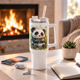 Cestovní termohrnek „Panda mezi květinami“ – 1200 ml